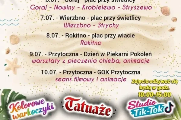 Wakacyjna Trasa GOK Przytoczna – harmonogram mobilnych animacji od 6 lipca