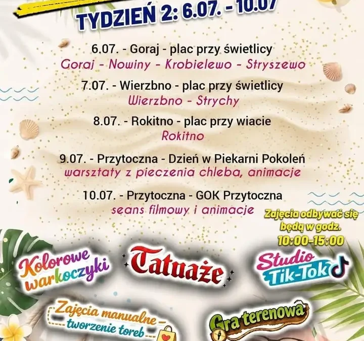 Wakacyjna Trasa GOK Przytoczna – harmonogram mobilnych animacji od 6 lipca