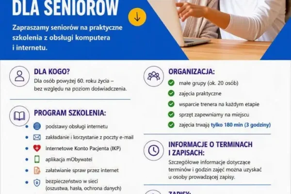 Bezpłatne szkolenia cyfrowe dla seniorów 60+ w ramach projektu „eFajfy”