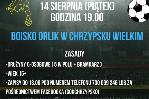 Nocny Turniej Piłki Nożnej w Chrzypsku Wielkim – zapisy do 13 sierpnia