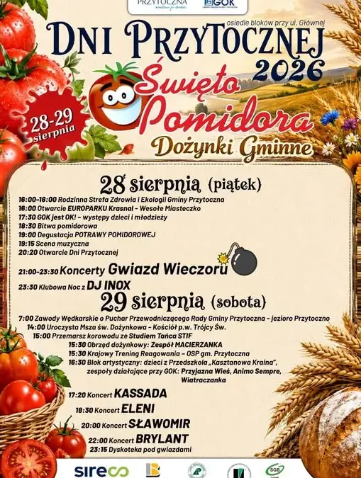 Dni Przytocznej 2026: Święto Pomidora, Dożynki i gwiazdy polskiej sceny