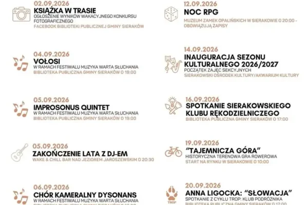 Kulturalny wrzesień w Sierakowie: koncerty, wystawy, gry terenowe i spotkania