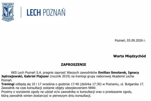 Trzech zawodników Warty Międzychód z zaproszeniem do Akademii Lecha Poznań