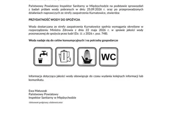 Woda z Kurnatowic znów bezpieczna. Sanepid potwierdza przydatność do spożycia
