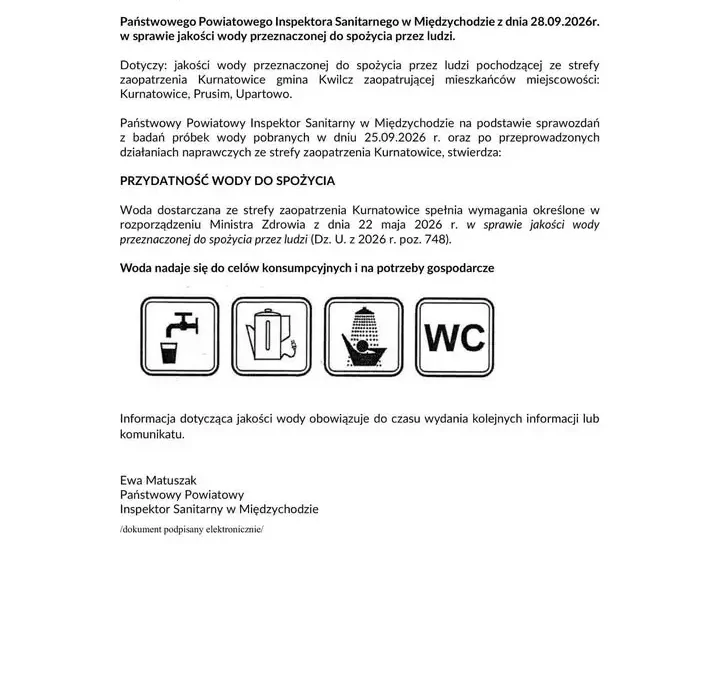 Woda z Kurnatowic znów bezpieczna. Sanepid potwierdza przydatność do spożycia