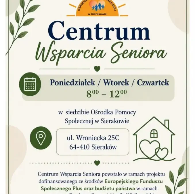 Centrum Wsparcia Seniora w Sierakowie — nowy punkt pomocy dla seniorów i ich rodzin