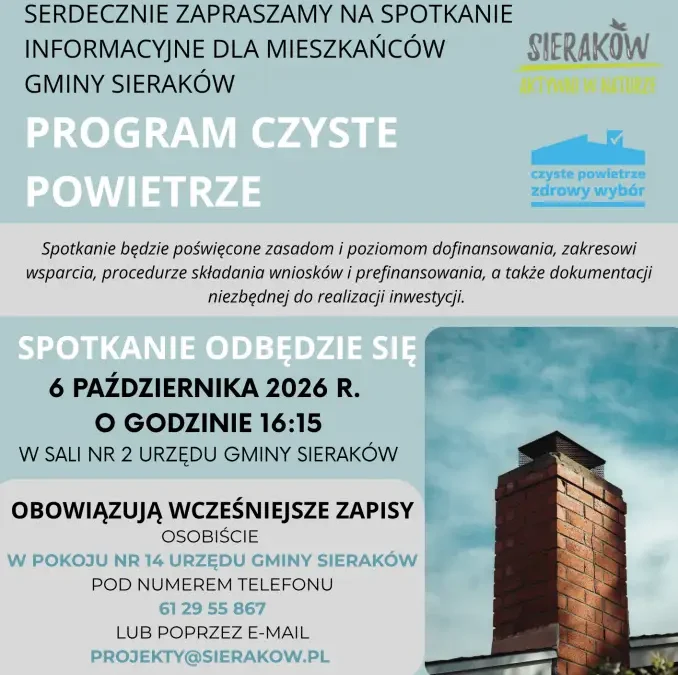 Sieraków: bezpłatne spotkanie o dofinansowaniu z programu „Czyste Powietrze”