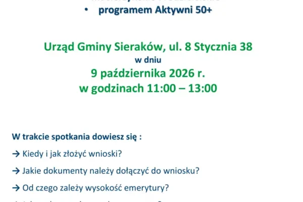Sieraków: spotkanie z ekspertem ZUS o świadczeniach i programie Aktywni 50+
