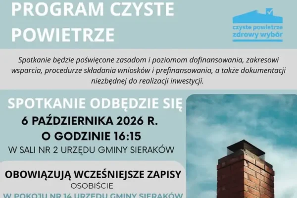 Sieraków: dziś spotkanie o programie „Czyste Powietrze”. Obowiązują zapisy