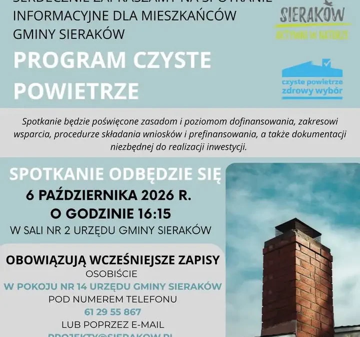 Sieraków: spotkanie o programie „Czyste Powietrze” już 6 października