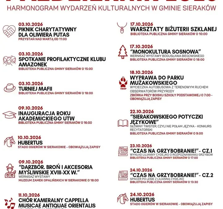 Październik w Gminie Sieraków: harmonogram wydarzeń kulturalnych