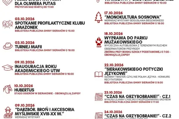 Październik w Gminie Sieraków: harmonogram wydarzeń kulturalnych