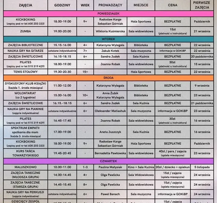 Nowy plan zajęć w GOKiB Chrzypsko Wielkie – sprawdź ofertę!